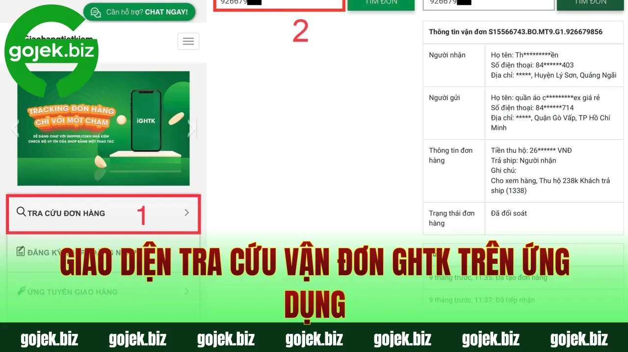 Giao diện tra cứu vận đơn GHTK trên ứng dụng